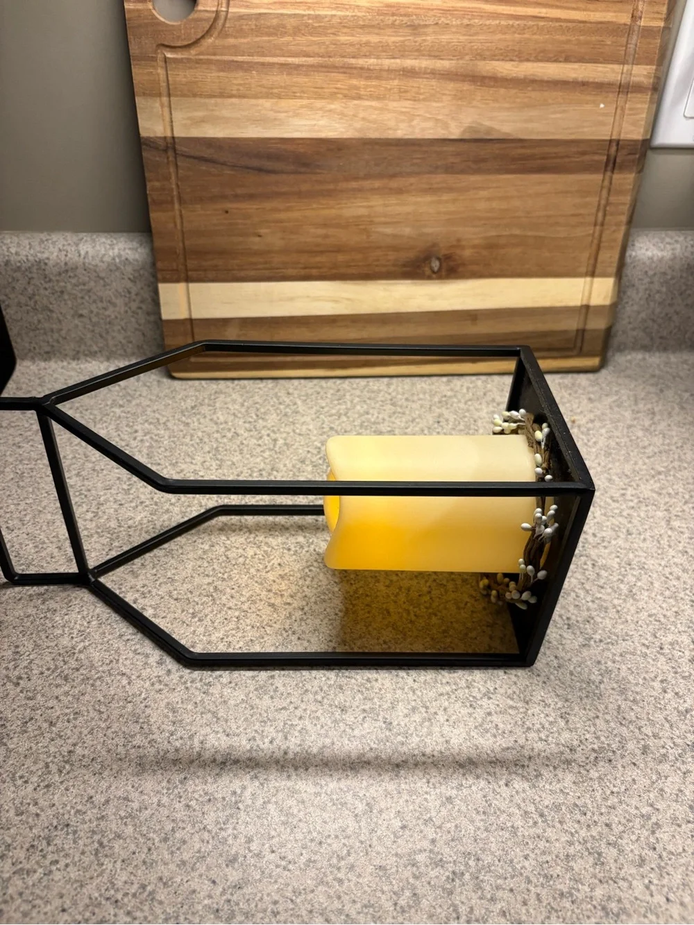 Black Metal Lantern with Yellow LED Pillar Candle